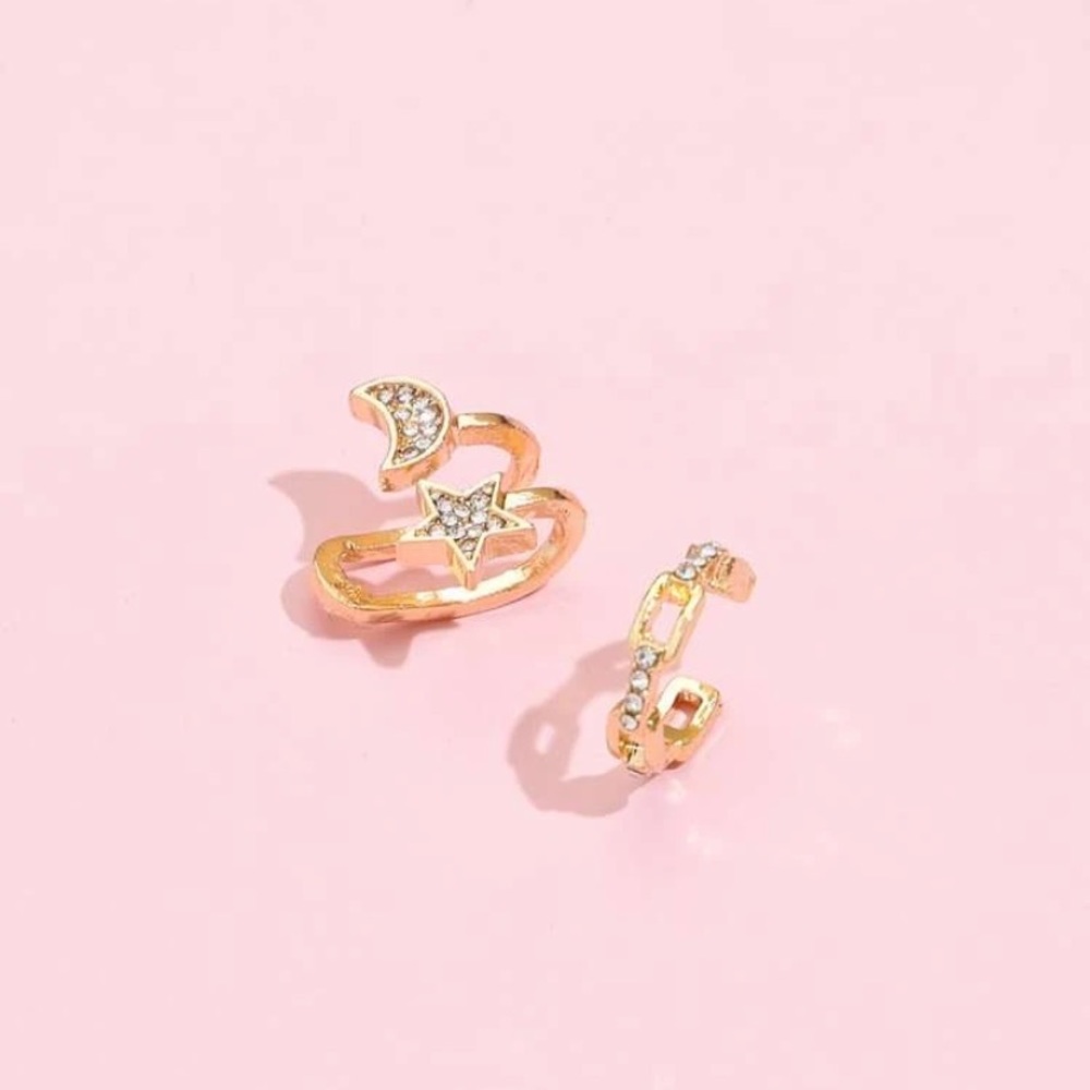 Last chance! Moon and Star Gold Ear Cuff Set with Clear Crystals Non Pierced